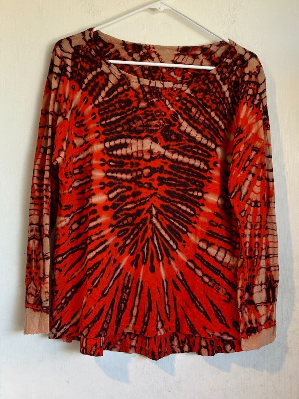 Raquel Allegra - Red Orange Tie Dye Long Sleeve Blouse